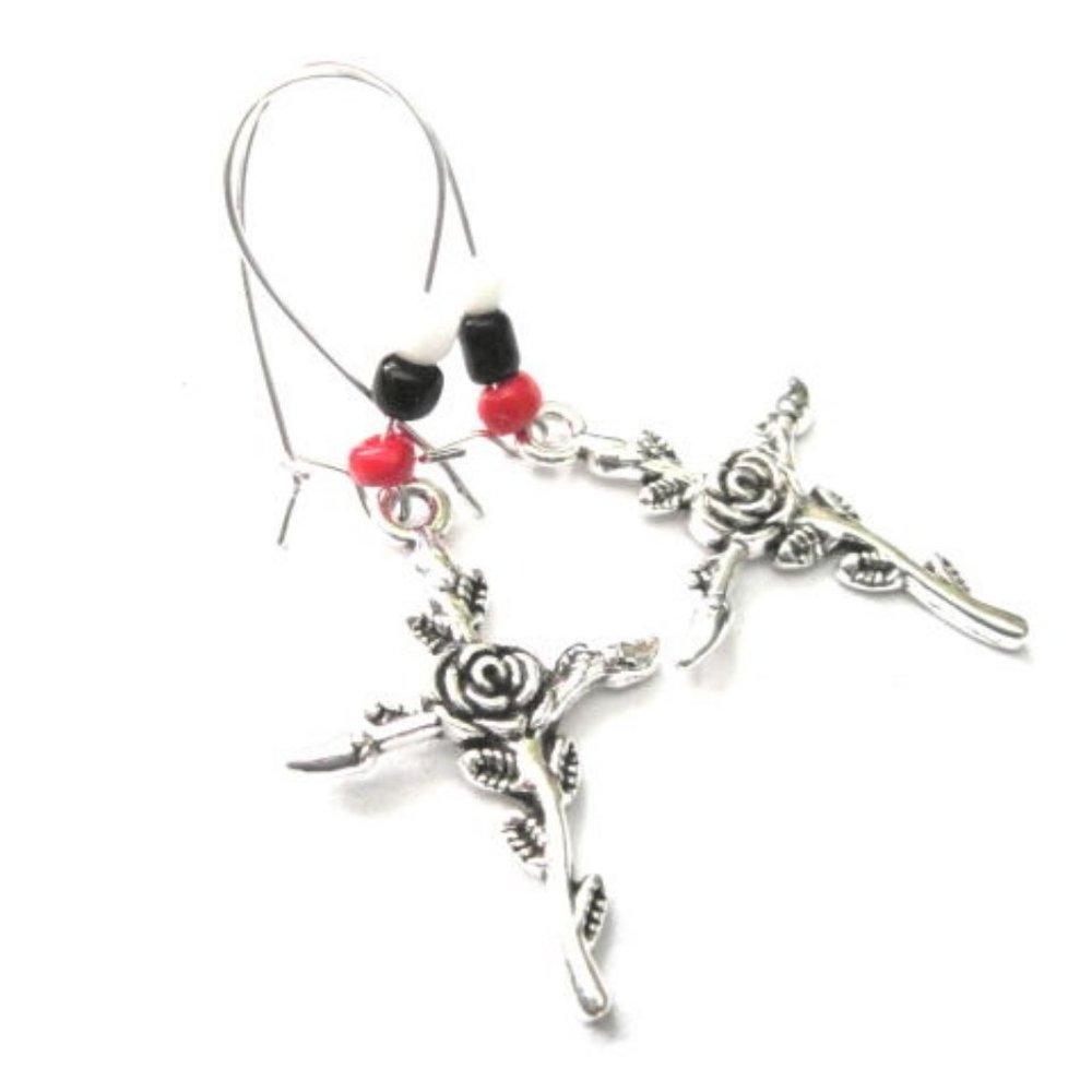 Rose Cross Dangle Earrings